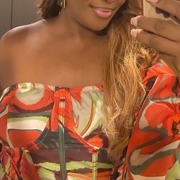 PRETTY LITTLE THING Orange Marble Print Ruched Corset Detail Bodycon Dress - Picture 3 of 6